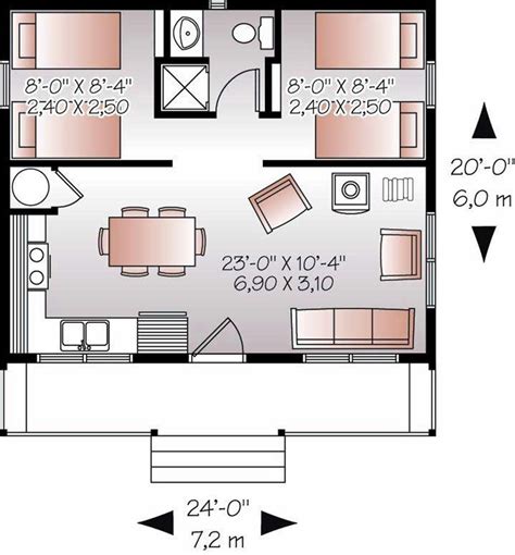 20x24 Floor Plan W 2 Bedrooms Tiny House Floor Plans House Plans