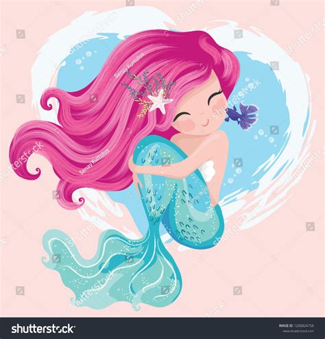 Cute Mermaid Little Fish Vector Illustration Stock Vector Royalty Free