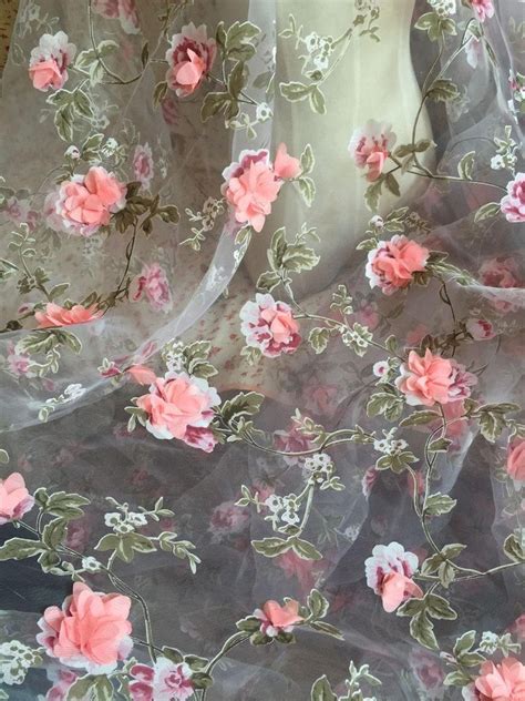 5 Colors Pink Organza Lace Fabric With 3d Roses Colorful Etsy