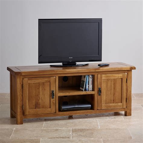 Original Rustic Wide Tv Cabinet In Solid Oak Oak Furniture Land