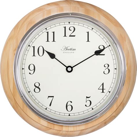 Acctim Round Wooden Pine Quartz Battery Wall Clock with Clear Full
