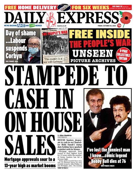 Daily Express Front Page 30th Of October 2020 Tomorrows Papers Today