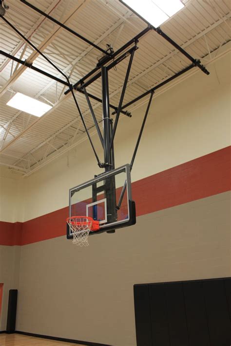 Single Post Rear Braced Front Folding Ceiling Hung Basketball Backstop
