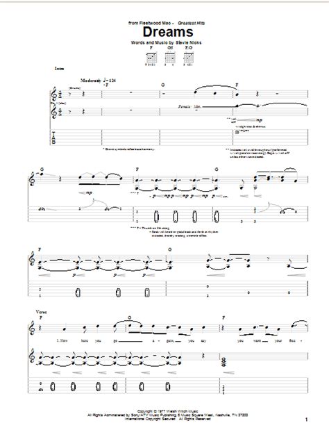 Dreams Sheet Music Fleetwood Mac Guitar Tab