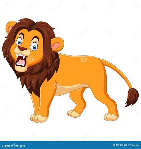 Cartoon Lion Roaring Isolated On White Background Stock Vector