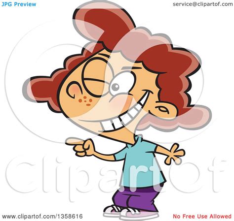 Clipart Of A Cartoon Red Haired White Girl Winking And
