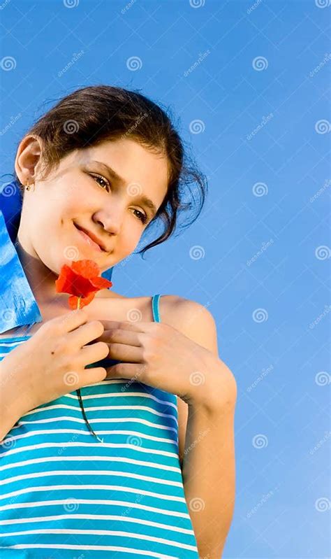 Portrait Teen Girl With Poppy Stock Image Image Of Human Smile 11818243