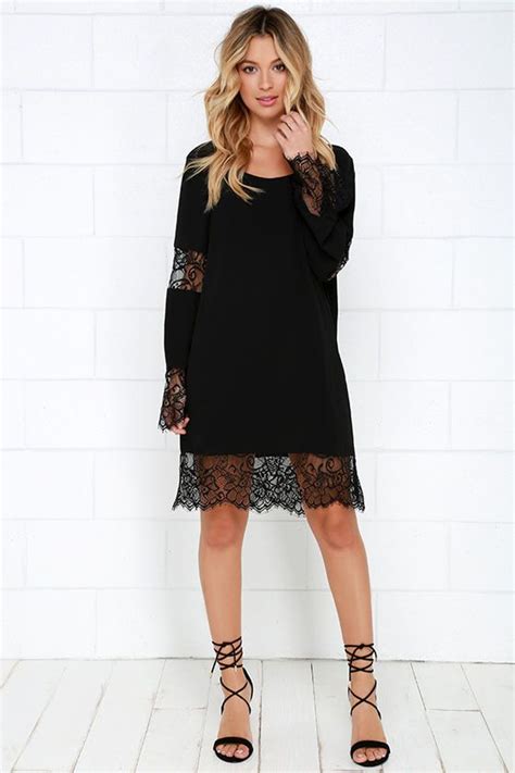 Constellation Black Long Sleeve Lace Dress At Poly Dress
