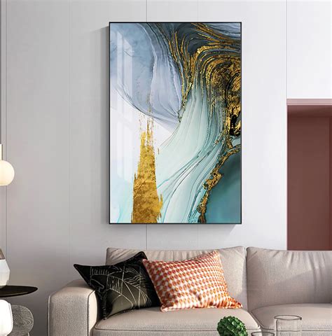 Modern Luxury Abstract Wall Art Golden Blue Luxury Pictures For Office