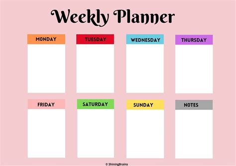 Weekly Planner Daily Planner Template Free Printable Shining Brains