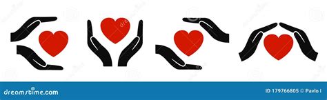 Set Hands And Palms With Heart Icons Care Sign â€“ Vector Stock Vector
