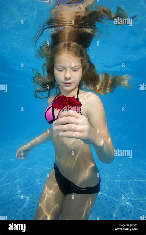 August Odessa Ukraine Beautiful Teen Girl Posing Under Water In The Pool Credit