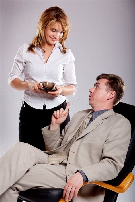 Secretary Brings Coffee For Boss Stock Image Image Of Secretary Woman 13167729