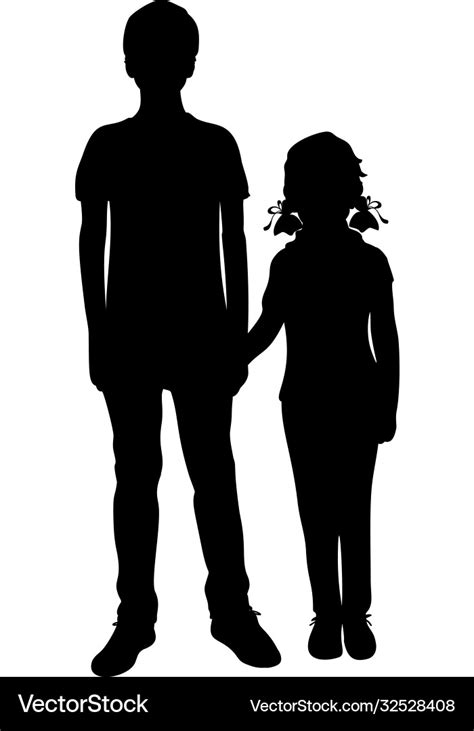 Silhouettes Boy And Girl Holding Hands Royalty Free Vector