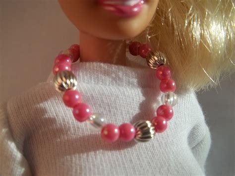 Barbie Doll Necklace Barbie Jewelry Pink Silver And Clear