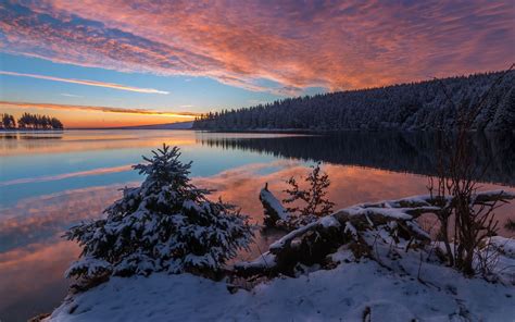 Lake Snow Evening Sunset 5k Imac Wallpaper Download Allmacwallpaper