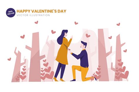Proposing On Valentines Day Flat Illustration Design Template Place
