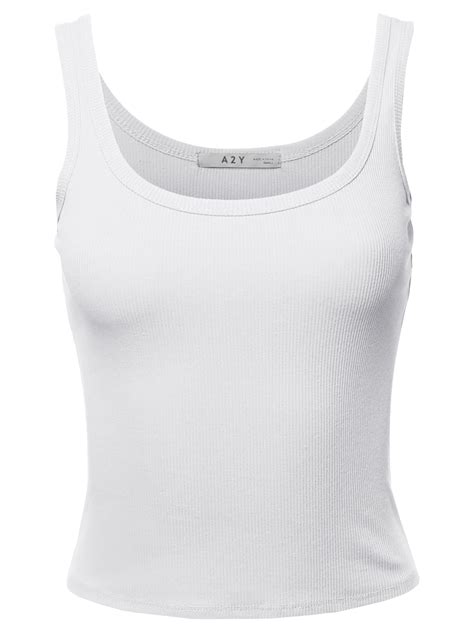 A Y A Y Women S Basic Solid Double Scoop Neck Rib Cropped Tank Top