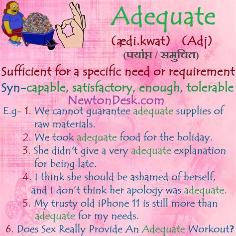 Adequate Meaning Sufficient For A Specific Need Vocabulary Cards