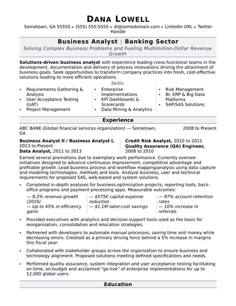 Sample Resume For Business Analyst Role