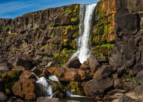 Iceland The Beautiful Colors Of Oxarafoss Falls Stock Image Image