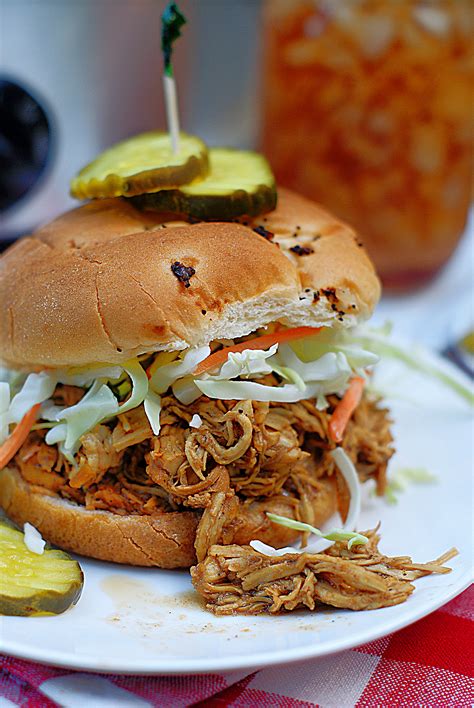 These saucy, cheesy shredded chicken sandwiches are ready in under a half an hour. Shredded Chicken BBQ Sandwich (Slow Cooker Recipe ...