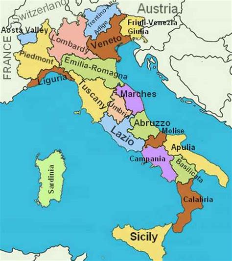 Italy has 20 regions which are then divided into 110 provinces. Regions of Italy - name and location on the map