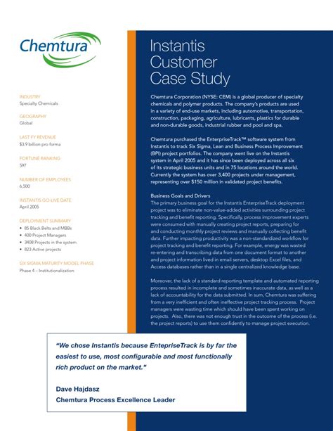 Please fill this form, we will try to respond as soon as possible. Instantis Customer Case Study: Chemtura Corporation ...