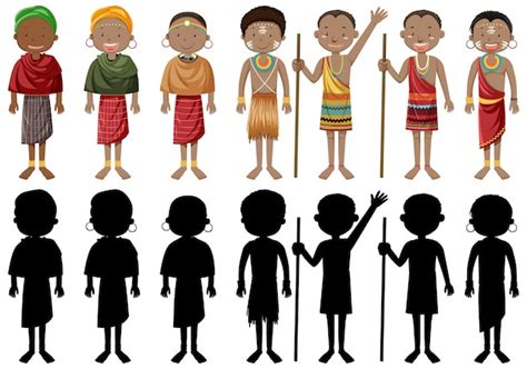 Free Vector Ethnic People Of African Tribes In Traditional Clothing
