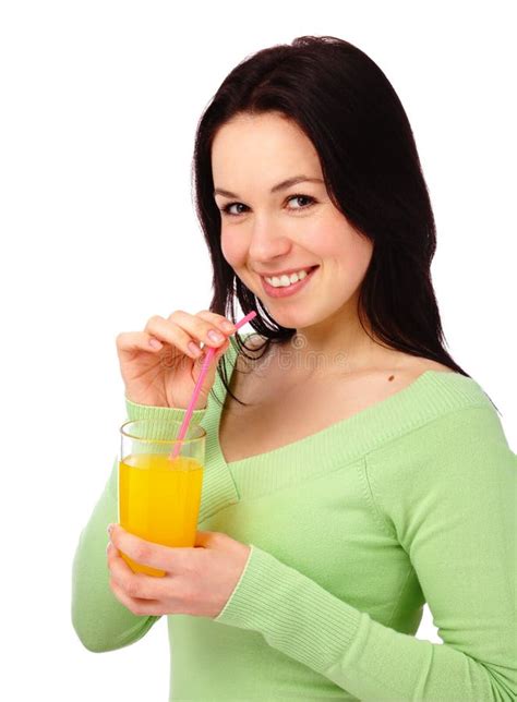 Young Attractive Woman Drinks Orange Juice Stock Image Image Of Girl