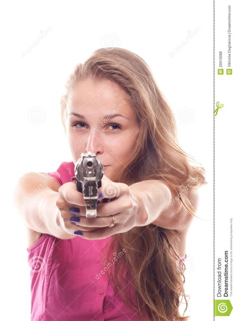 Portrait Of A Beautiful Girl With A Gun Stock Photo Image Of Posing