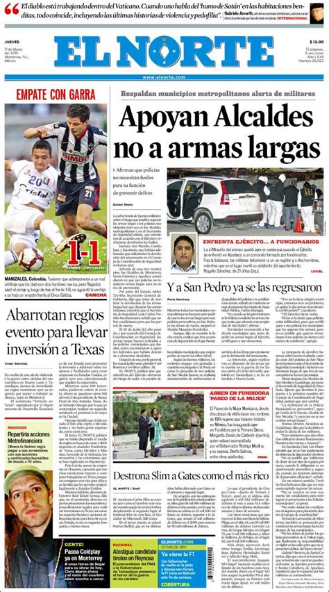 Newspaper El Norte Mexico Newspapers In Mexico Thursdays Edition