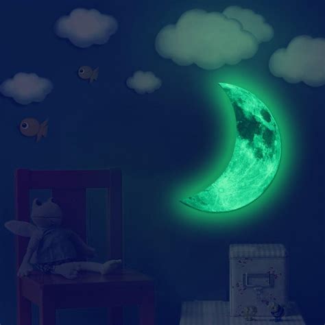 Glow Moon Sticker Crescent Moon Wall Decals For Kids Room