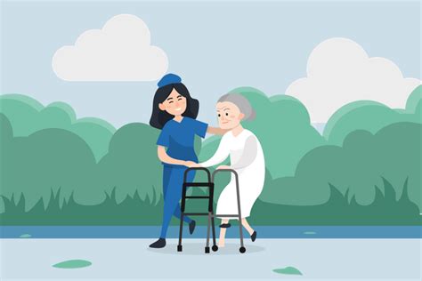 Best Premium Woman Nurse Helping And Caring Old Aged Woman In Walking