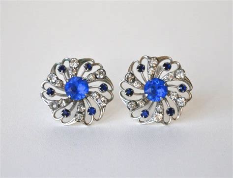 Vintage Silver And Blue Rhinestone Earrings By Fablesandfinery