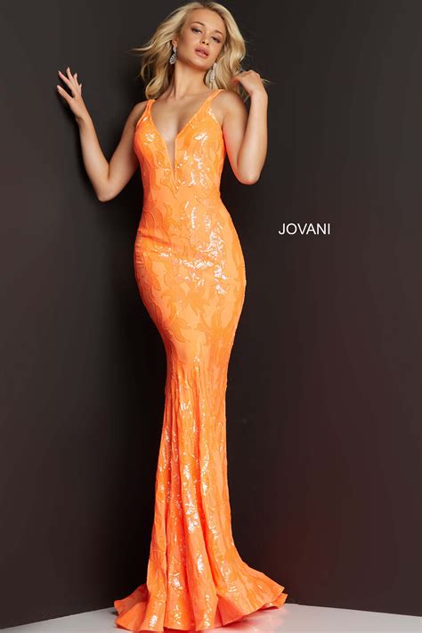 Jovani Sequin Plunging Neck Embellished Prom Dress