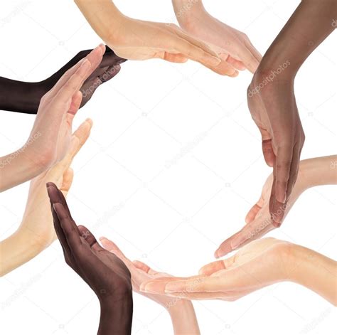 Conceptual Symbol Of Multiracial Human Hands Making A Circle Stock