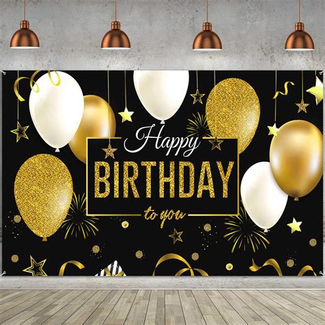 Buy Happy Birthday Backdrop Banner Extra Large Black And Gold Balloons