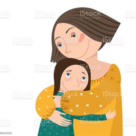 Mom And Daughter Hugging On A White Background Stock Illustration Download Image Now Adult