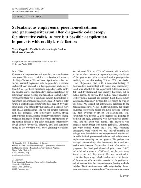 Pdf Subcutaneous Emphysema Pneumomediastinum And Pneumoperitoneum