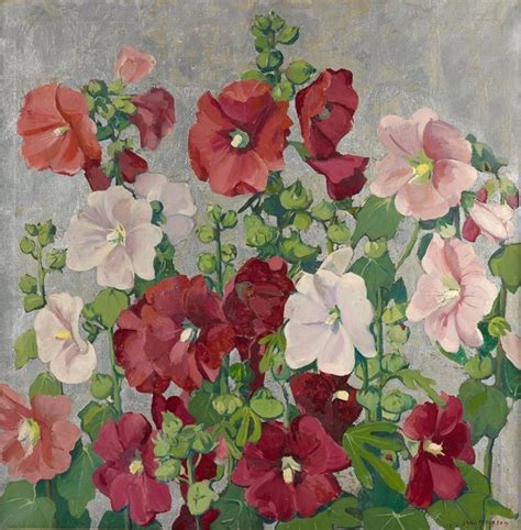 Jane Peterson Hollyhocks Flower Art Painter