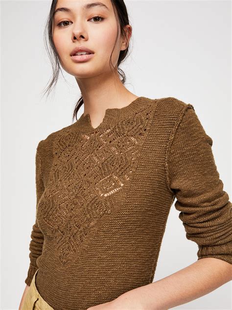 Free People Frosted Lace Sweater In Army Brown Lyst