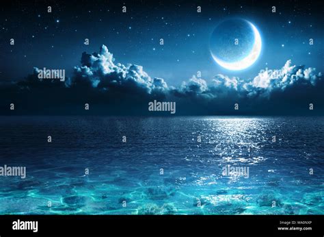 Romantic Moon On Sea In Magic Night Stock Photo Alamy