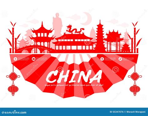 China Travel Vector Illustration Chinese Set With Architecture Food