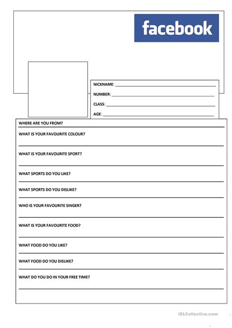 Facebook Template Worksheet Free Esl Printable Worksheets Made By