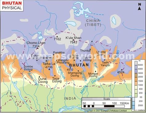 Bhutan Physical Map Physical Map Of Bhutan
