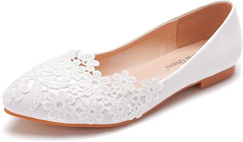 Crystal Queen Women Flats Ballets Shoes White Lace Wedding