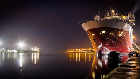 Wallpaper Lights Ship Boat Sea Cityscape Night