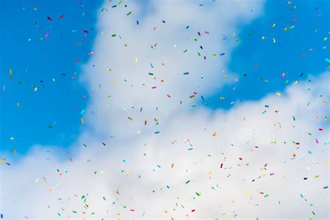 Colorful Confetti In The Sky Stock Photo Image Of White Paper 113001062