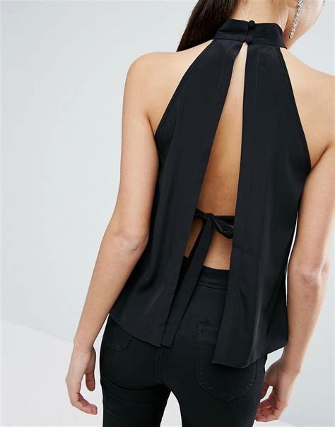 Lyst Asos Halter Top With Open Back And Tie In Black